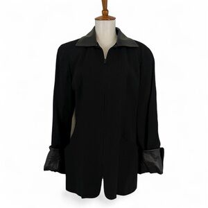 90s Vintage Black Women's Blazer 8 Wool Leather The Limited Front Zip